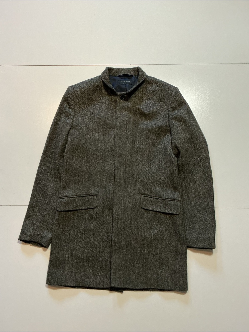Rag & Bone New York Moon British Cloth Wool Herringbone Overcoat Coat